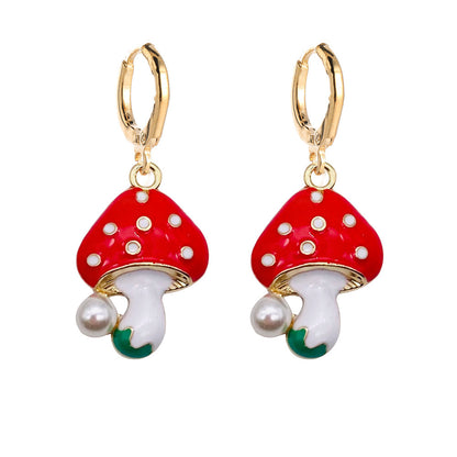 Cute Mushroom Metal Enamel Women's Drop Earrings