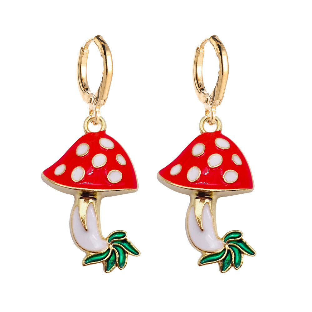 Cute Mushroom Metal Enamel Women's Drop Earrings