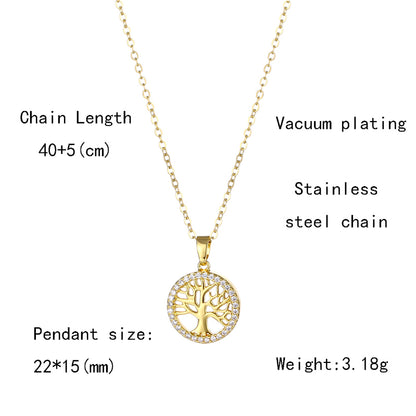 201 Stainless Steel Brass 18K Gold Plated Shiny Plating Inlay Cross Water Droplets Heart Shape Zircon Pendant Necklace