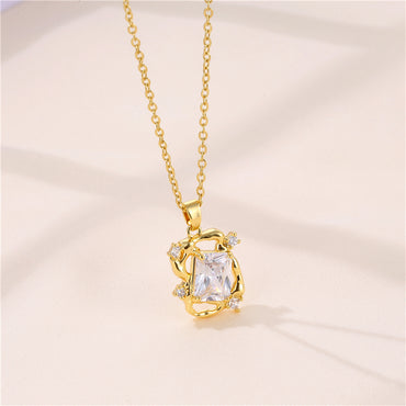 1 Piece Fashion Rectangle Stainless Steel Brass Plating Inlay Zircon Pendant Necklace
