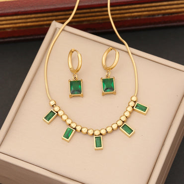 Fashion Square Stainless Steel Plating Inlay Zircon Bracelets Earrings Necklace