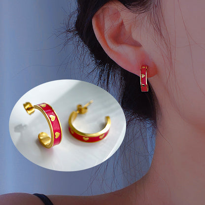 1 Pair Fashion Heart Shape Titanium Steel Enamel Earrings