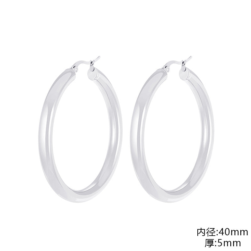 1 Pair Fashion Solid Color Stainless Steel Hollow Out Hoop Earrings