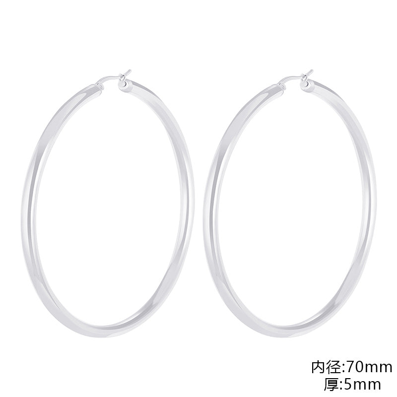 1 Pair Fashion Solid Color Stainless Steel Hollow Out Hoop Earrings