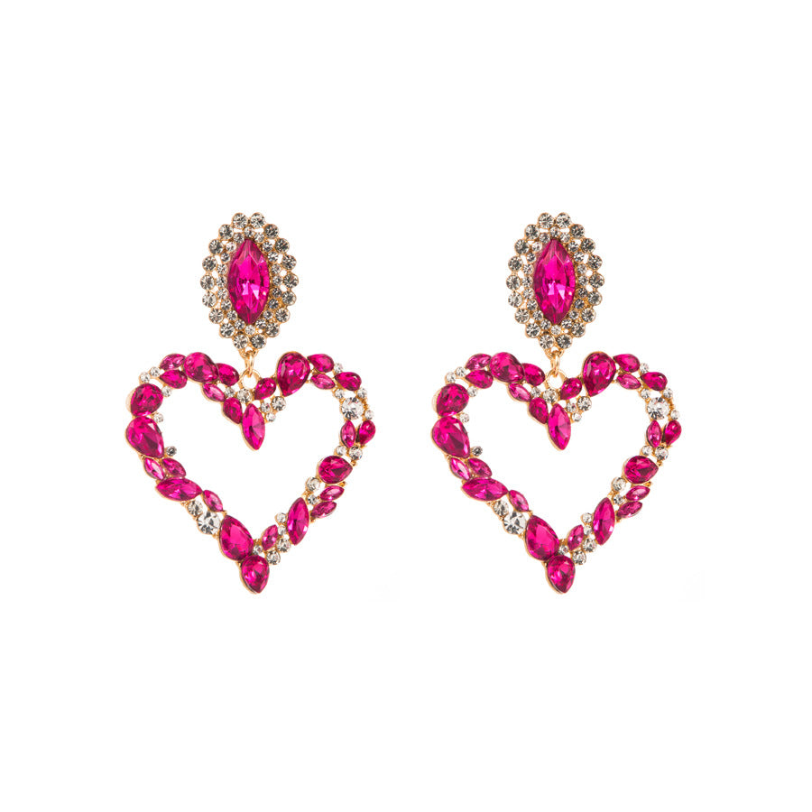 1 Pair Sweet Simple Style Heart Shape Hollow Out Inlay Alloy Rhinestones Drop Earrings