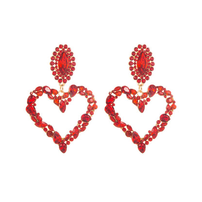 1 Pair Sweet Simple Style Heart Shape Hollow Out Inlay Alloy Rhinestones Drop Earrings