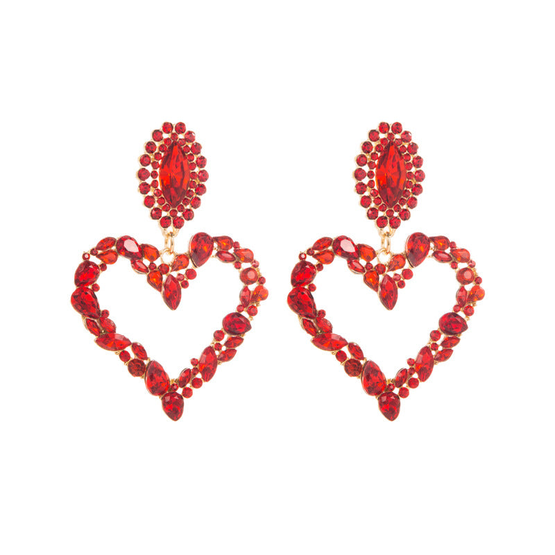 1 Pair Shiny Heart Shape Alloy Plating Inlay Rhinestones Glass Gold Plated Women's Drop Earrings