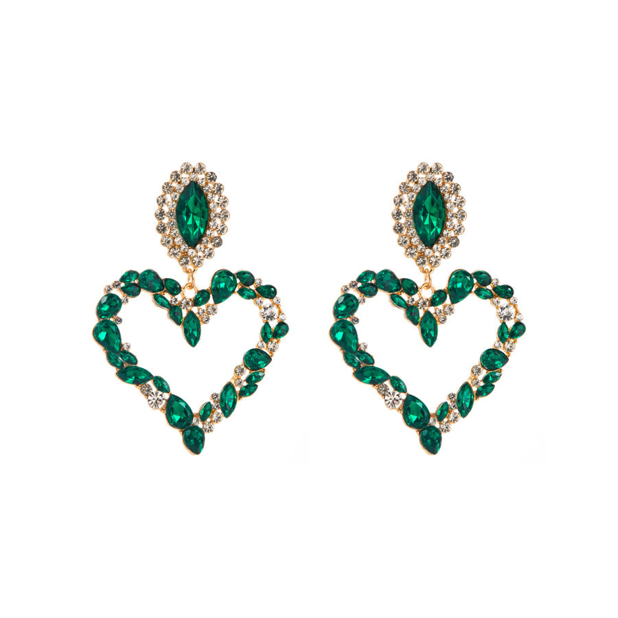 1 Pair Sweet Simple Style Heart Shape Hollow Out Inlay Alloy Rhinestones Drop Earrings