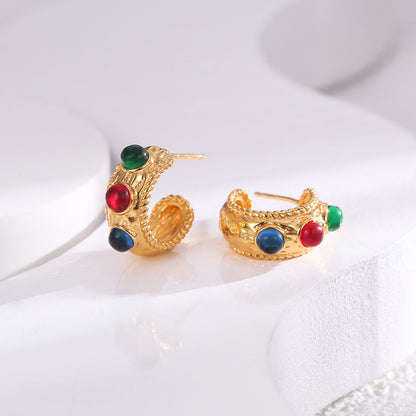 1 Pair Retro Geometric Copper Plating Artificial Gemstones Earrings