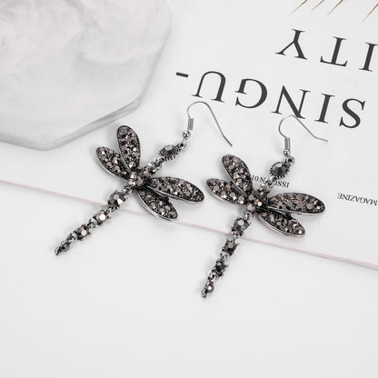 1 Pair Retro Dragonfly Alloy Inlay Rhinestones Women's Drop Earrings