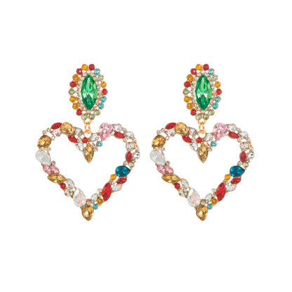 1 Pair Shiny Heart Shape Alloy Plating Inlay Rhinestones Glass Gold Plated Women's Drop Earrings