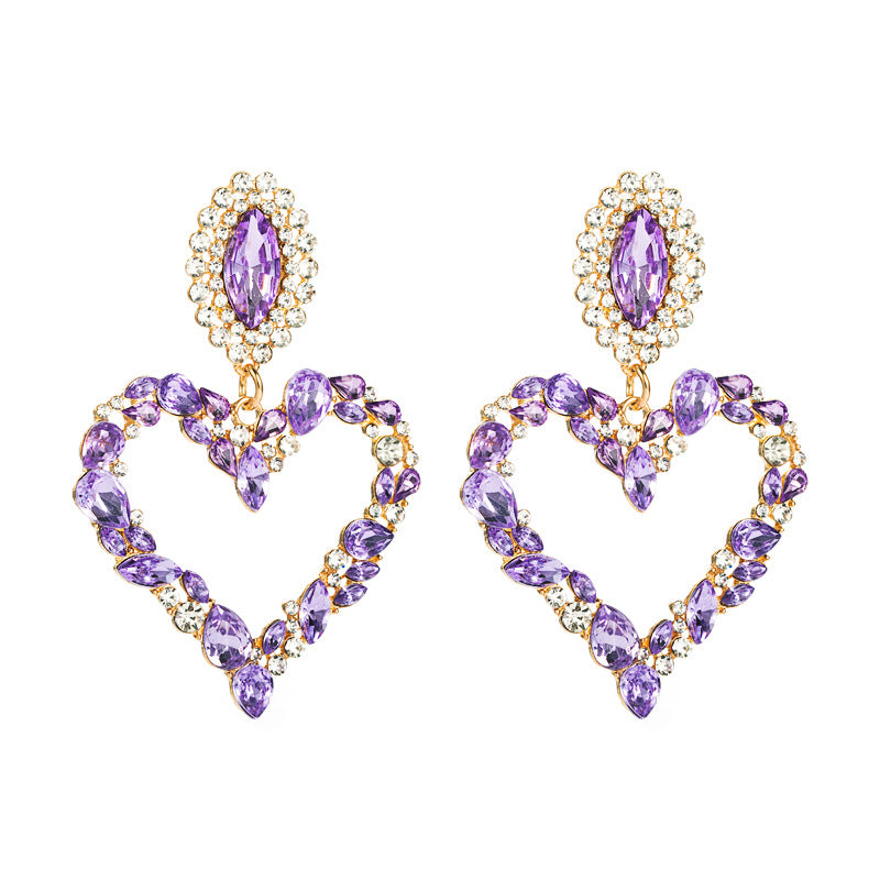 1 Pair Shiny Heart Shape Alloy Plating Inlay Rhinestones Glass Gold Plated Women's Drop Earrings