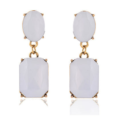 1 Pair Glam Oval Rectangle Alloy Plating Resin Women's Drop Earrings