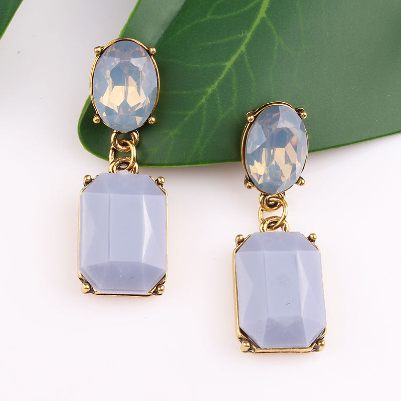 1 Pair Glam Oval Rectangle Alloy Plating Resin Women's Drop Earrings