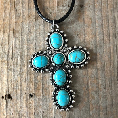 1 Piece Fashion Cross Alloy Inlay Turquoise Women's Necklace