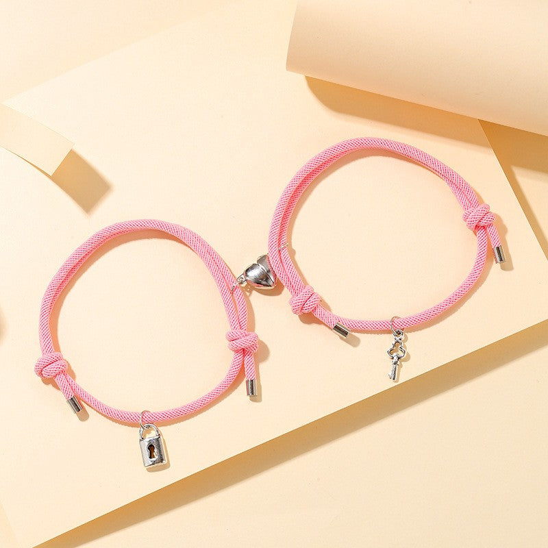 1 Pair Fashion Heart Shape Key Lock Alloy Asymmetrical Handmade Plating Silver Plated Couple Bracelets