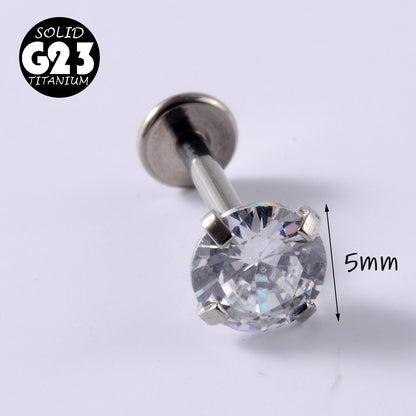 1 Piece Simple Style Flower Titanium Steel Plating Inlay Zircon Lip Stud Ear Studs