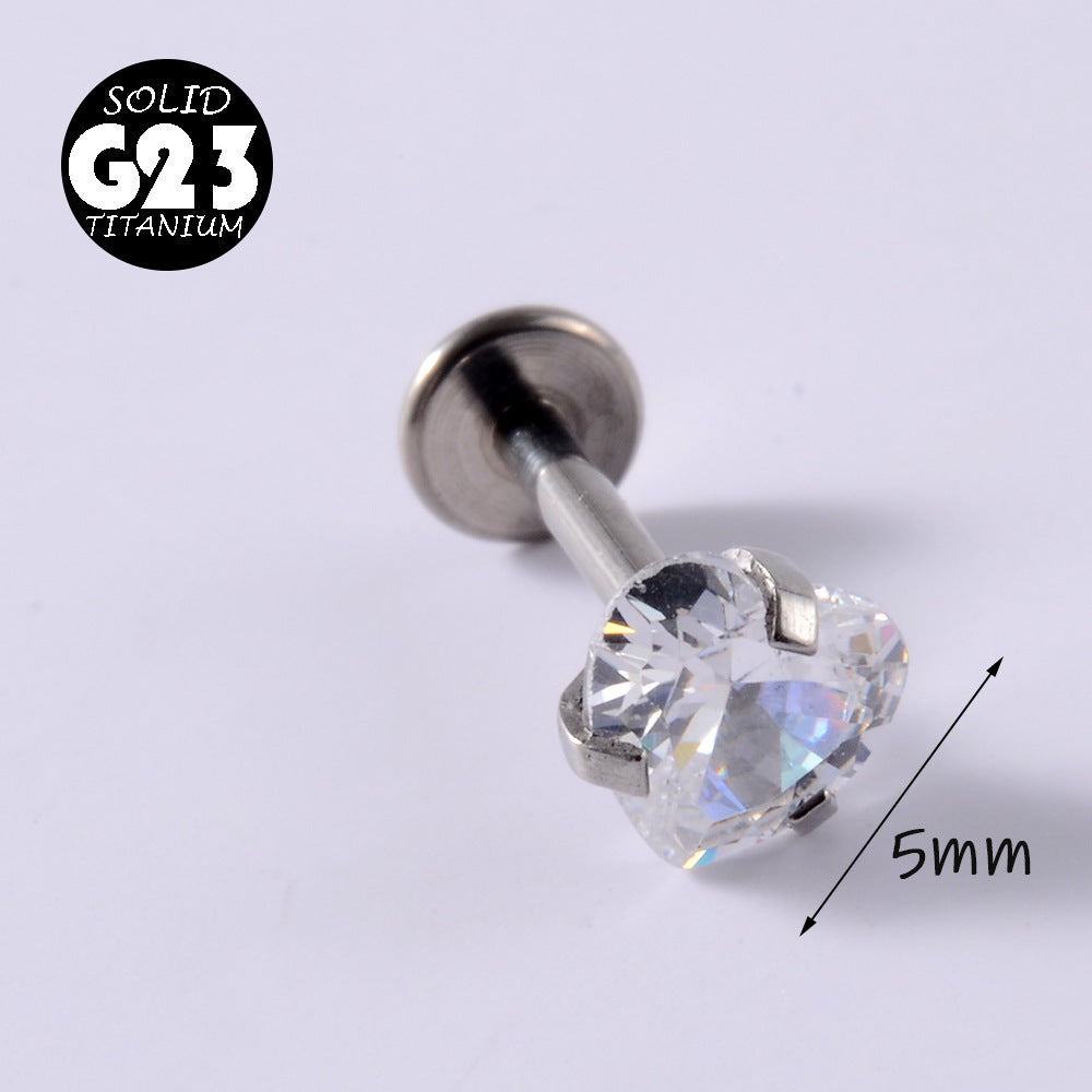 1 Piece Simple Style Flower Titanium Steel Plating Inlay Zircon Lip Stud Ear Studs