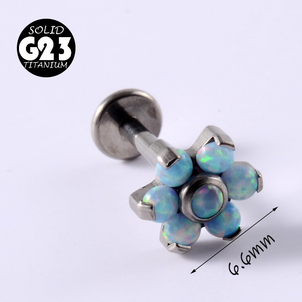 1 Piece Simple Style Flower Titanium Steel Plating Inlay Zircon Lip Stud Ear Studs