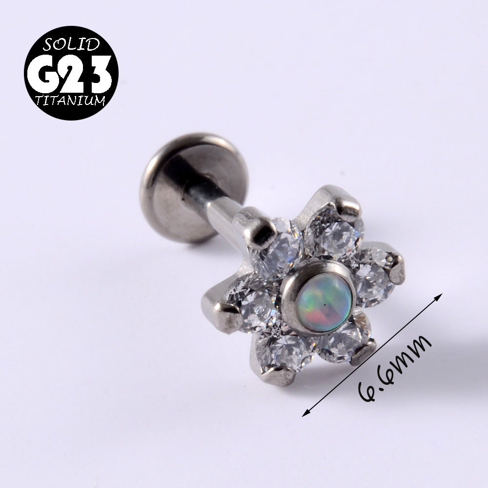 1 Piece Simple Style Flower Titanium Steel Plating Inlay Zircon Lip Stud Ear Studs