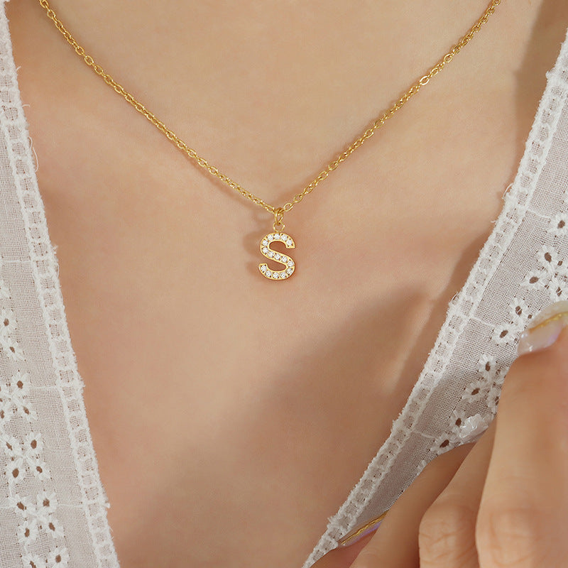 1 Piece Simple Style Letter Titanium Steel Plating Hollow Out Inlay Zircon Pendant Necklace