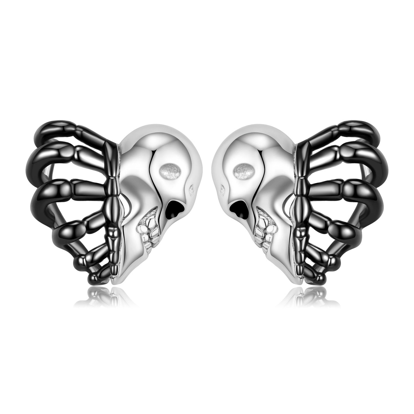 1 Pair Cool Style Heart Shape Skull Sterling Silver Enamel Plating Hollow Out Ear Studs