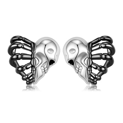 1 Pair Cool Style Heart Shape Skull Sterling Silver Enamel Plating Hollow Out Ear Studs