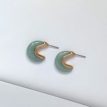 1 Pair Retro C Shape Inlaid Gold Metal Ear Studs