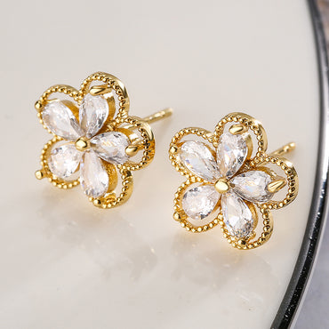 1 Pair Fashion Star Flower Butterfly Inlay Copper Zircon 18k Gold Plated Ear Studs