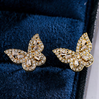 1 Pair Fashion Star Flower Butterfly Inlay Copper Zircon 18k Gold Plated Ear Studs