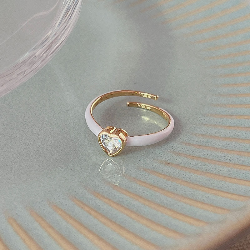 Simple Style Heart Shape Copper Inlay Zircon Rings