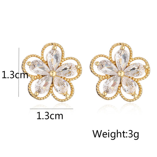 1 Pair Fashion Star Flower Butterfly Inlay Copper Zircon 18k Gold Plated Ear Studs