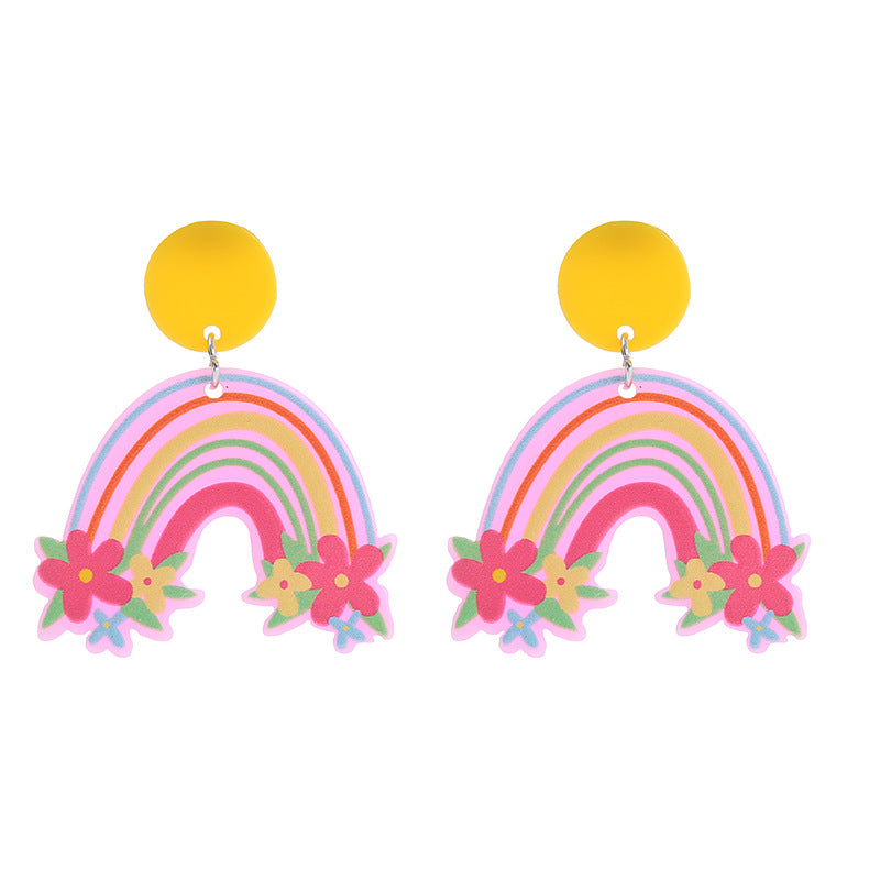 1 Pair Sweet Rainbow Flower Arylic Women's Drop Earrings