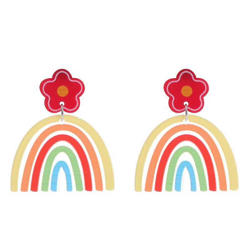 1 Pair Sweet Rainbow Flower Arylic Women's Drop Earrings