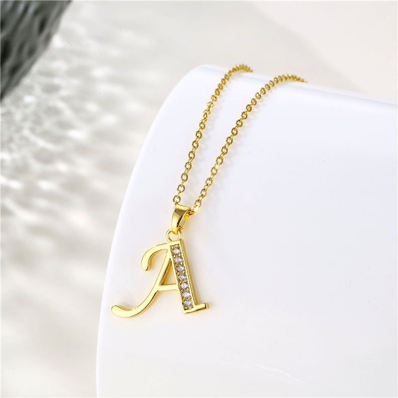 Fashion Letter Stainless Steel Titanium Steel Plating Inlay Zircon 18k Gold Plated Gold Plated Pendant Necklace