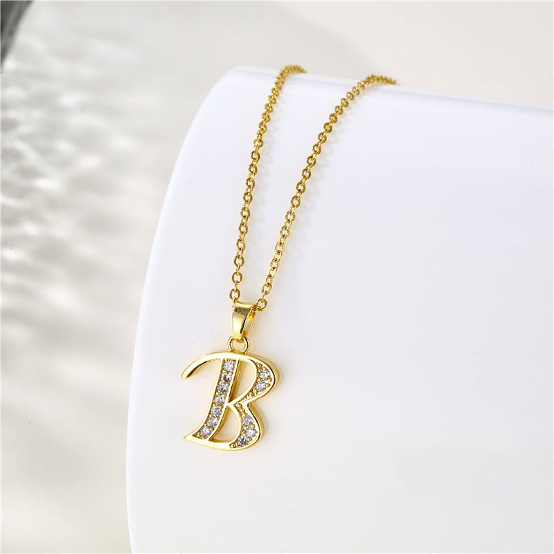 Fashion Letter Stainless Steel Titanium Steel Plating Inlay Zircon 18k Gold Plated Gold Plated Pendant Necklace