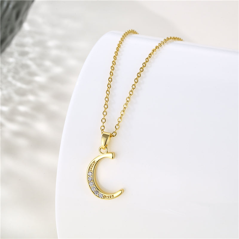 Fashion Letter Stainless Steel Titanium Steel Plating Inlay Zircon 18k Gold Plated Gold Plated Pendant Necklace