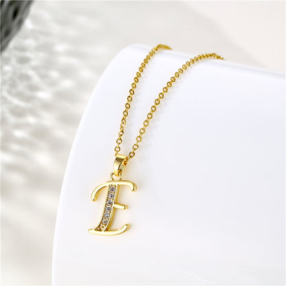 Fashion Letter Stainless Steel Titanium Steel Plating Inlay Zircon 18k Gold Plated Gold Plated Pendant Necklace