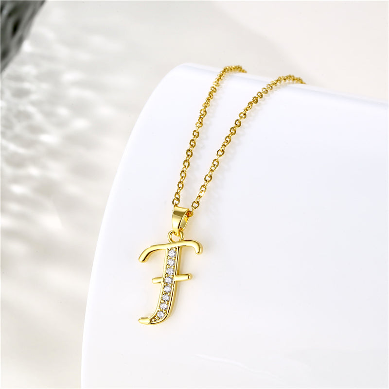 Fashion Letter Stainless Steel Titanium Steel Plating Inlay Zircon 18k Gold Plated Gold Plated Pendant Necklace