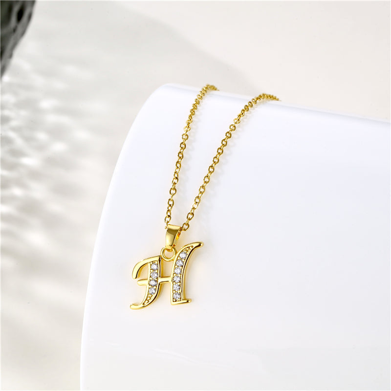 Fashion Letter Stainless Steel Titanium Steel Plating Inlay Zircon 18k Gold Plated Gold Plated Pendant Necklace