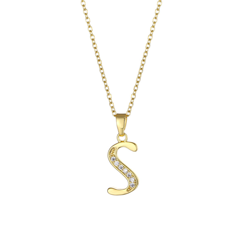 Fashion Letter Stainless Steel Titanium Steel Plating Inlay Zircon 18k Gold Plated Gold Plated Pendant Necklace