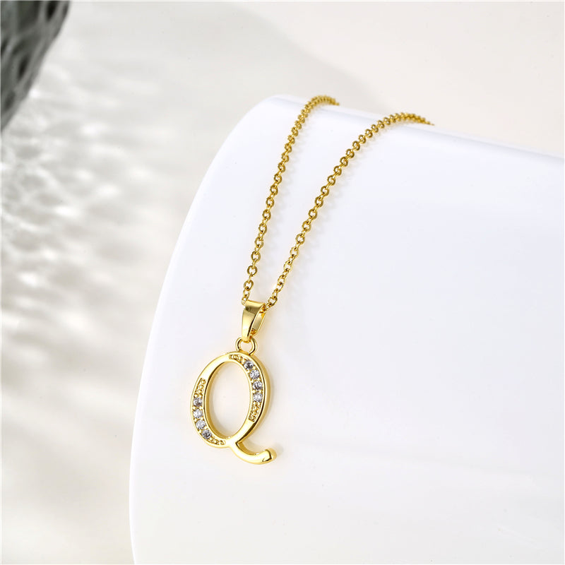 Fashion Letter Stainless Steel Titanium Steel Plating Inlay Zircon 18k Gold Plated Gold Plated Pendant Necklace