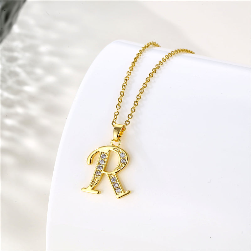 Fashion Letter Stainless Steel Titanium Steel Plating Inlay Zircon 18k Gold Plated Gold Plated Pendant Necklace