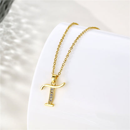 Fashion Letter Stainless Steel Titanium Steel Plating Inlay Zircon 18k Gold Plated Gold Plated Pendant Necklace