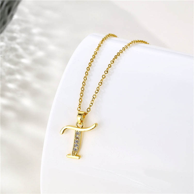 1 Piece Fashion Letter Stainless Steel Titanium Steel Plating Inlay Zircon Pendant Necklace