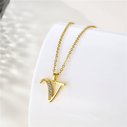 Fashion Letter Stainless Steel Titanium Steel Plating Inlay Zircon 18k Gold Plated Gold Plated Pendant Necklace