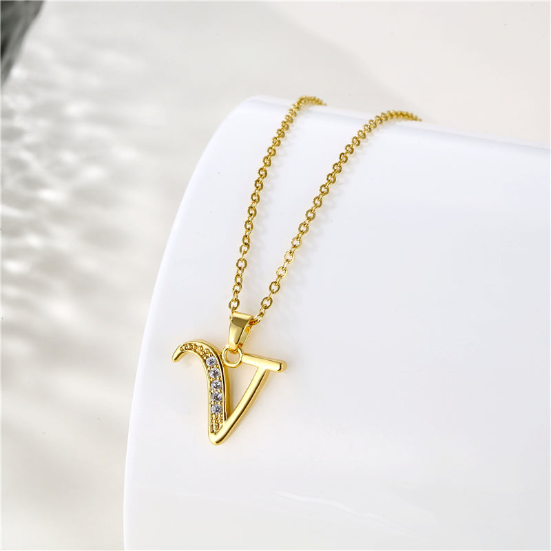 1 Piece Fashion Letter Stainless Steel Titanium Steel Plating Inlay Zircon Pendant Necklace