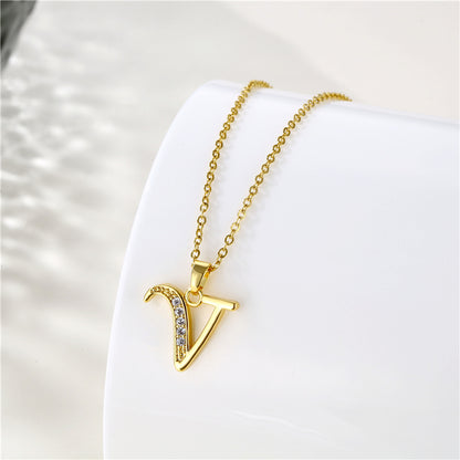 1 Piece Fashion Letter Stainless Steel Titanium Steel Plating Inlay Zircon Pendant Necklace