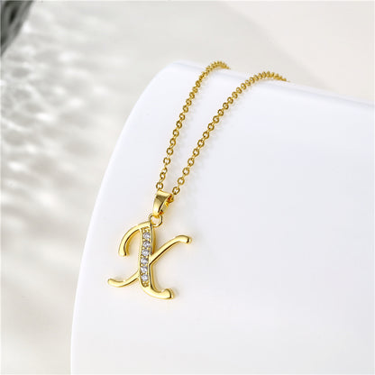 Fashion Letter Stainless Steel Titanium Steel Plating Inlay Zircon 18k Gold Plated Gold Plated Pendant Necklace