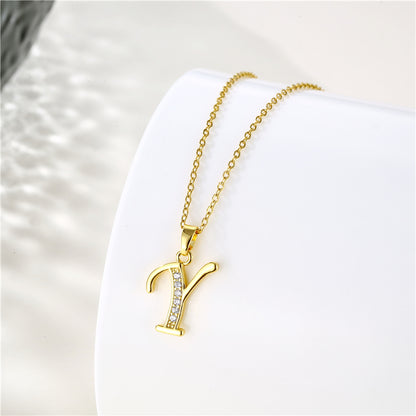 Fashion Letter Stainless Steel Titanium Steel Plating Inlay Zircon 18k Gold Plated Gold Plated Pendant Necklace